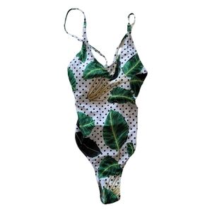 Lemon Fish Womens Swimsuit M Medium One Piece Tropical Polka Dot